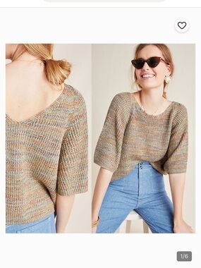 Anthropologie Space-Dyed Knit Pullover Short Sleeve Sweater Sz Large